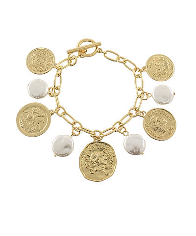 Heirloom Coin & Pearl Charm Bracelet