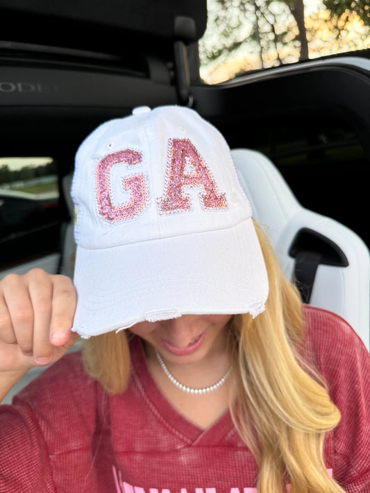 Judith March White & Pink Sequin State Hat American Graham Apparel