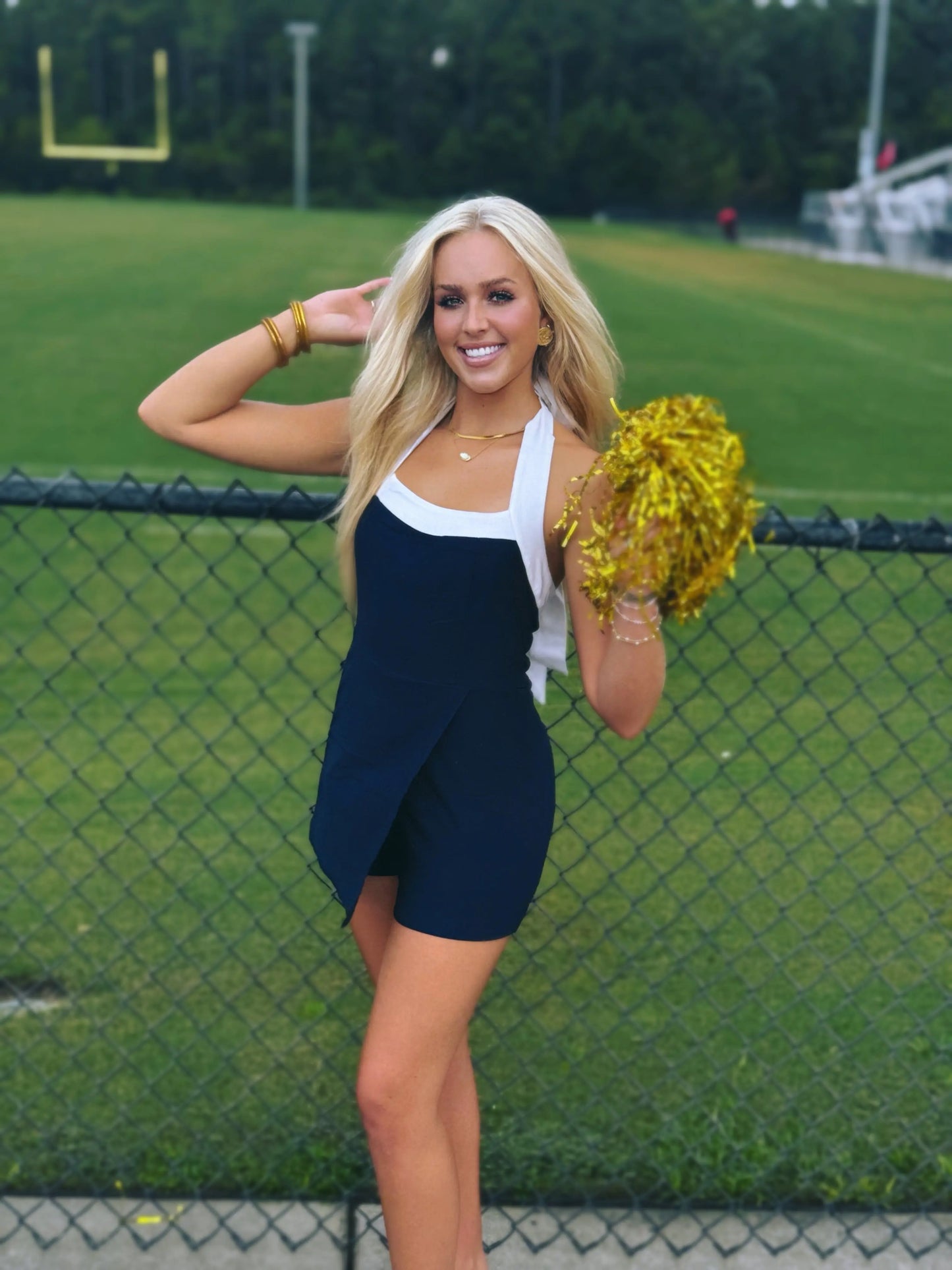 Navy & White Game Day Halter Tie Romper BABY PINK
