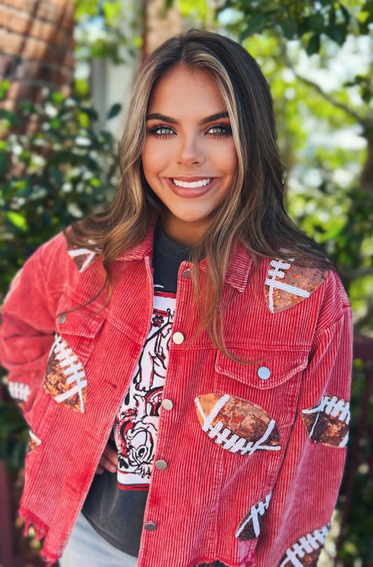 Red Sequin Football Jacket No no BiBi