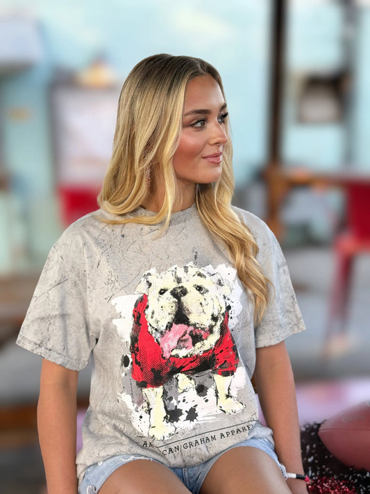 Here comes the BOOM bulldog acid wash comfort tee American Graham Apparel