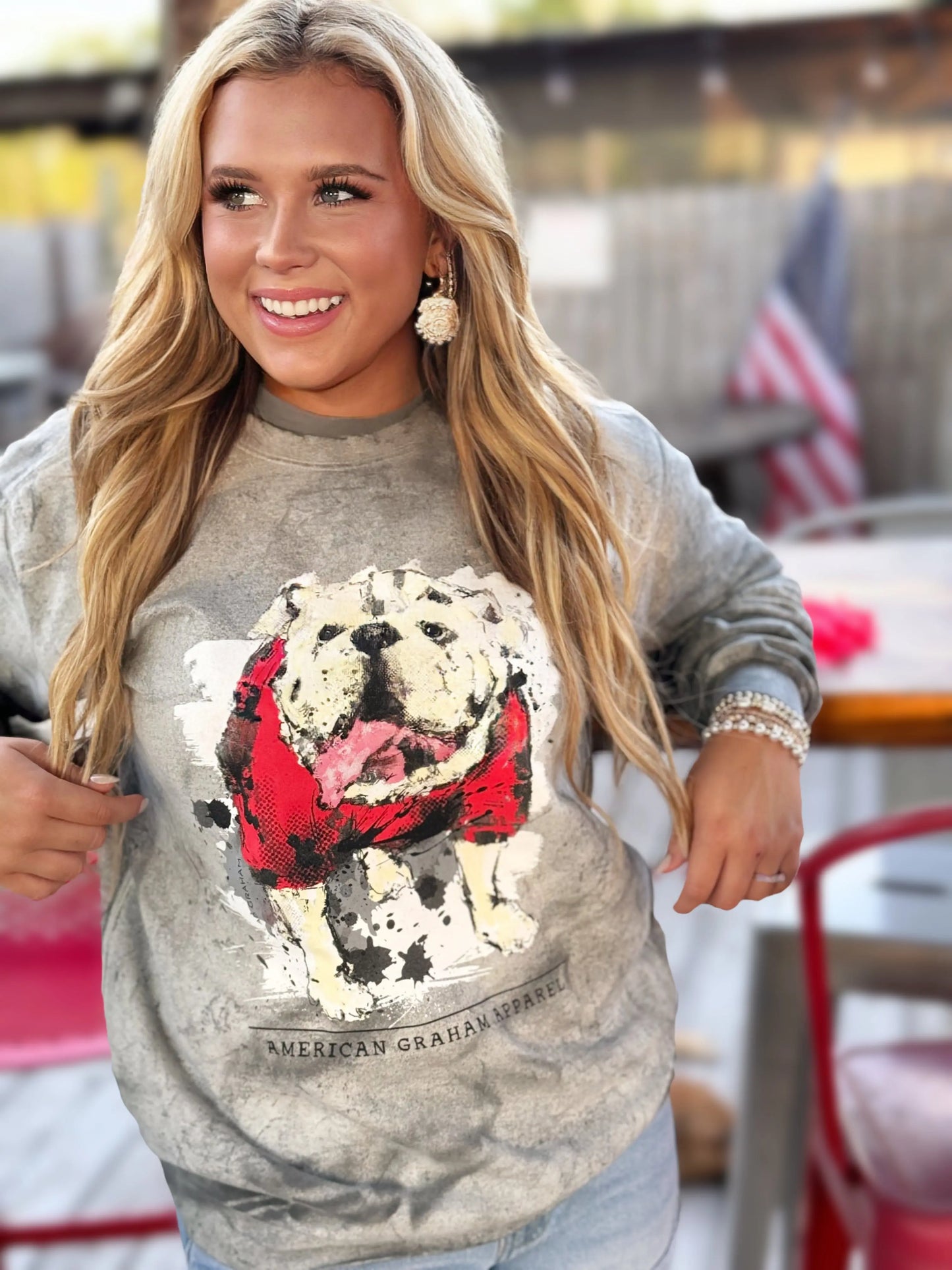 Here comes the BOOM bulldog ACID WASH sweatshirt/ UGA/ DAWGS/ GEORGIA American Graham Apparel