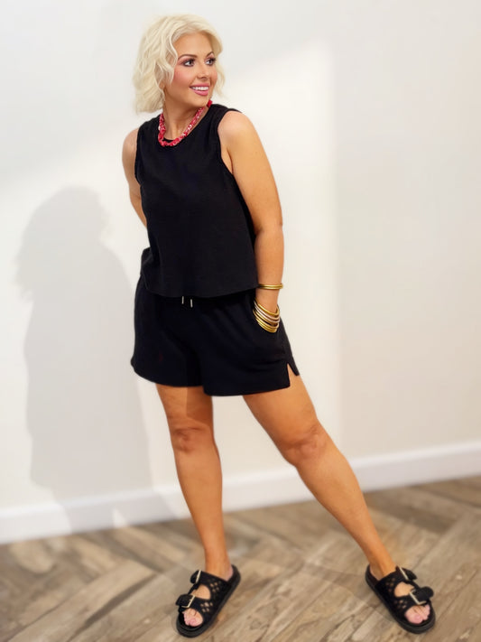Black Relaxed Crop Tank | Sleeveless Boxy Top | Matching Set Tank