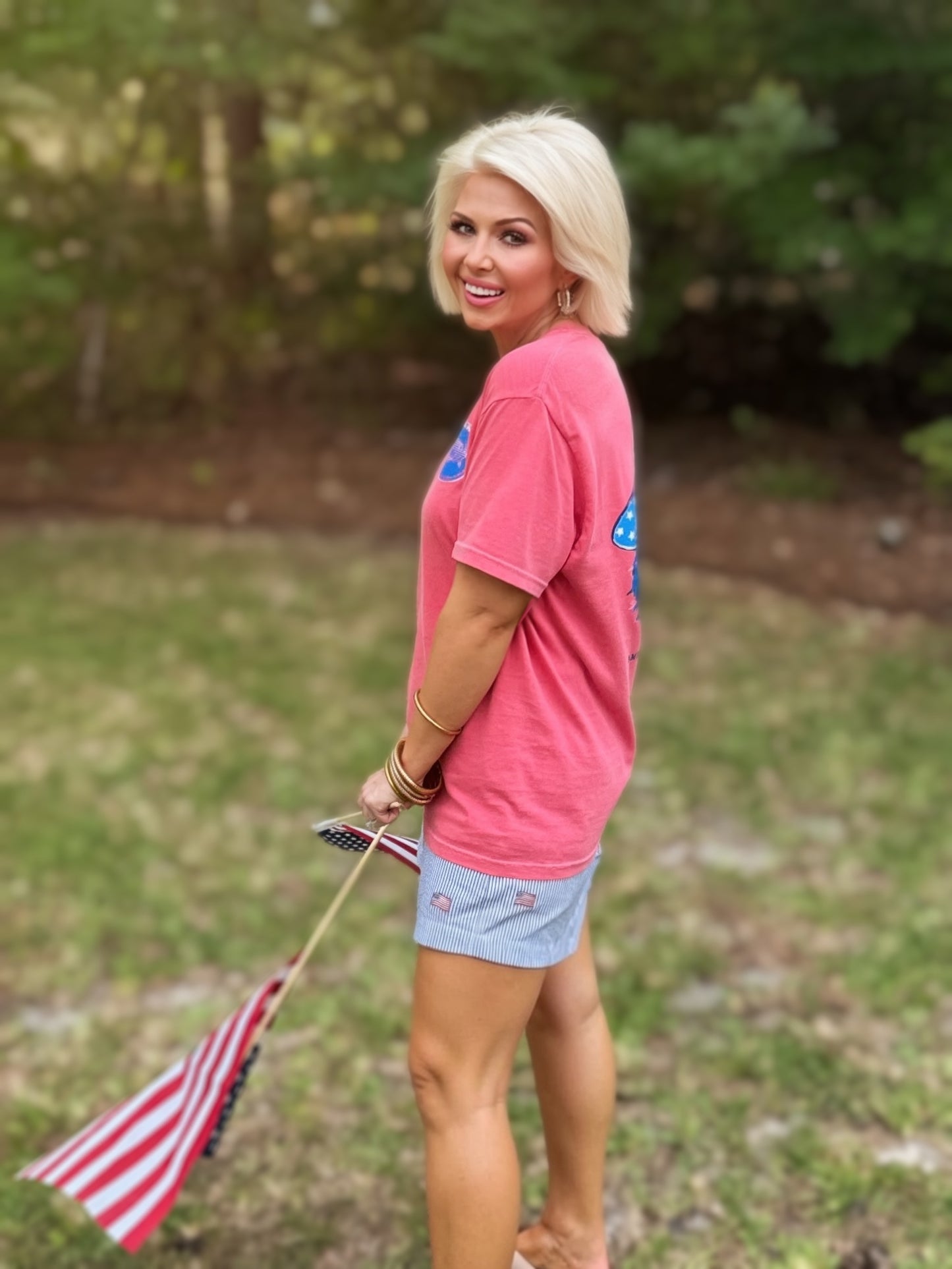 Land of the Free Dog Patriotic Graphic T-Shirt | American Graham Apparel | USA Flag Dog Tee