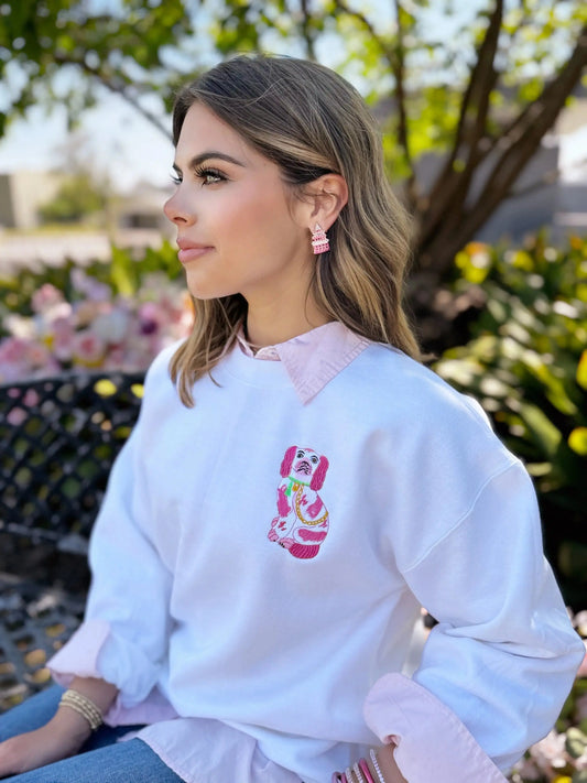 Southern Charm Sweatshirt: Pink Staffordshire Embroidery Above All Designs