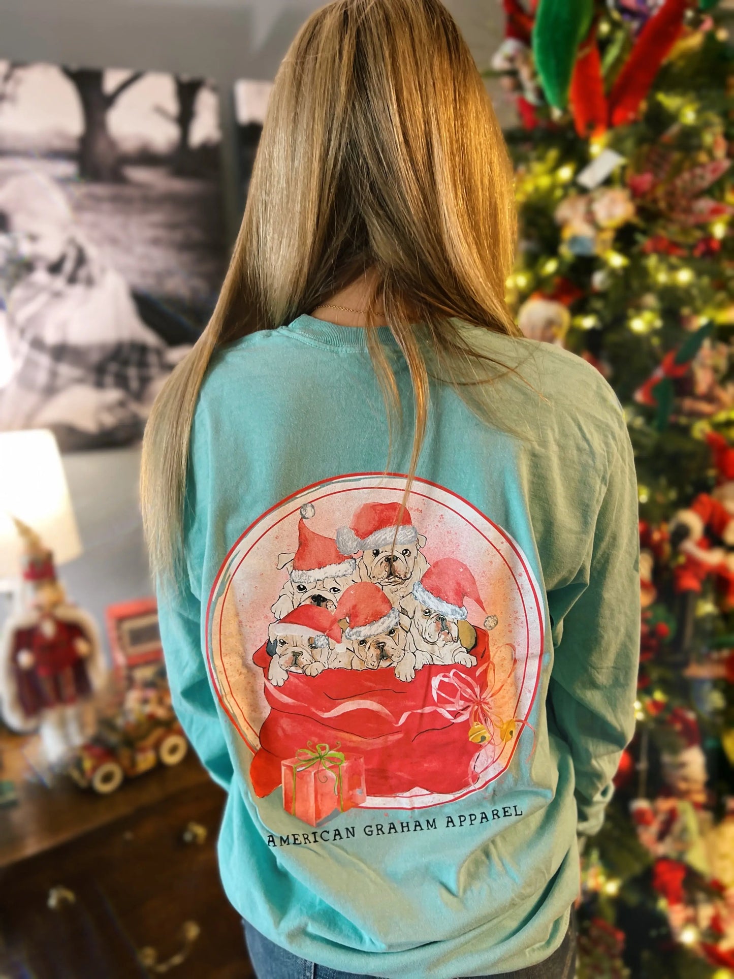 Santa's Little Yelper Holiday Long Sleeve Tee American Graham Apparel