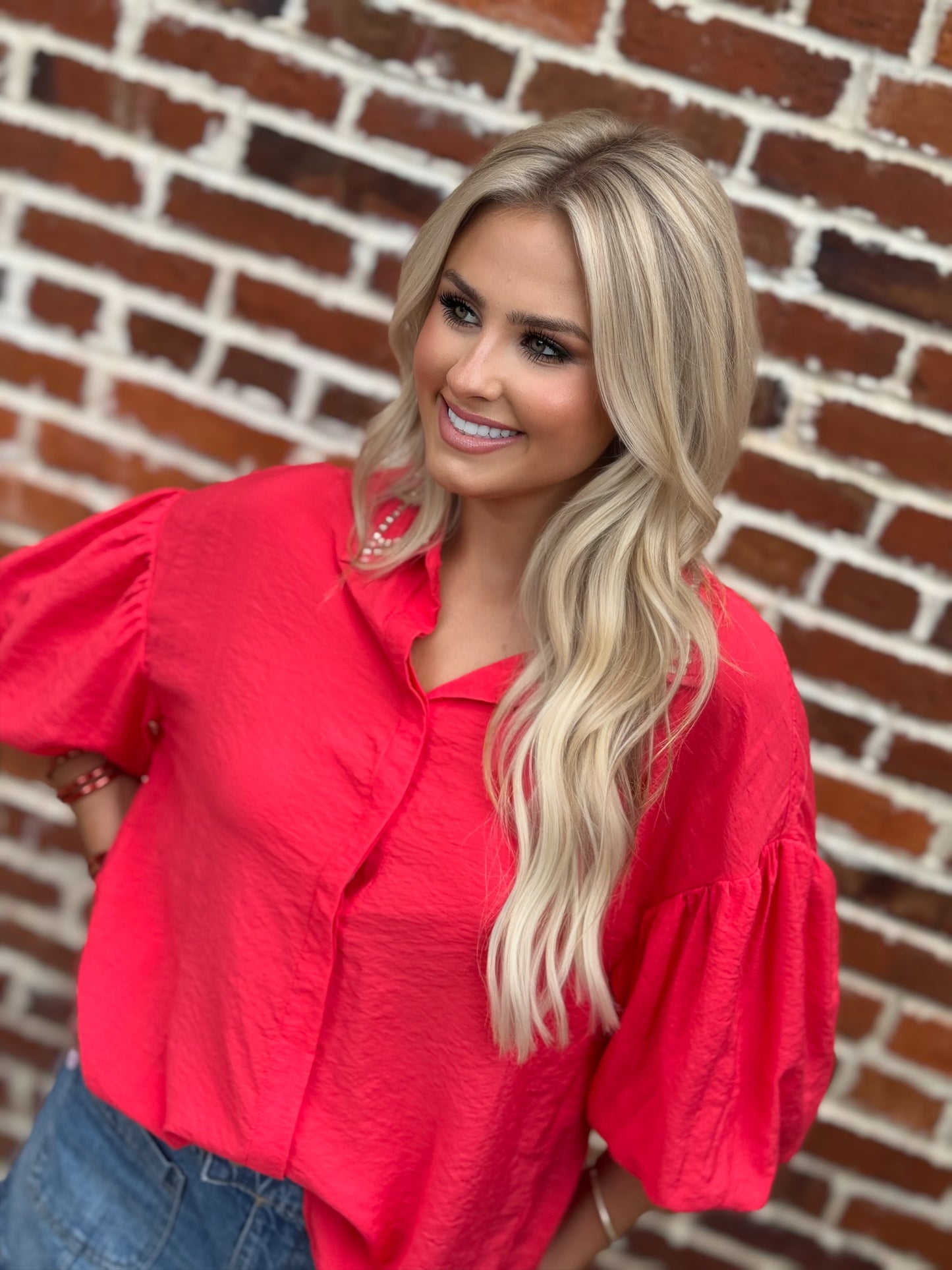 Too Too Hot Red Spark Rhinestone-Collar Blouse