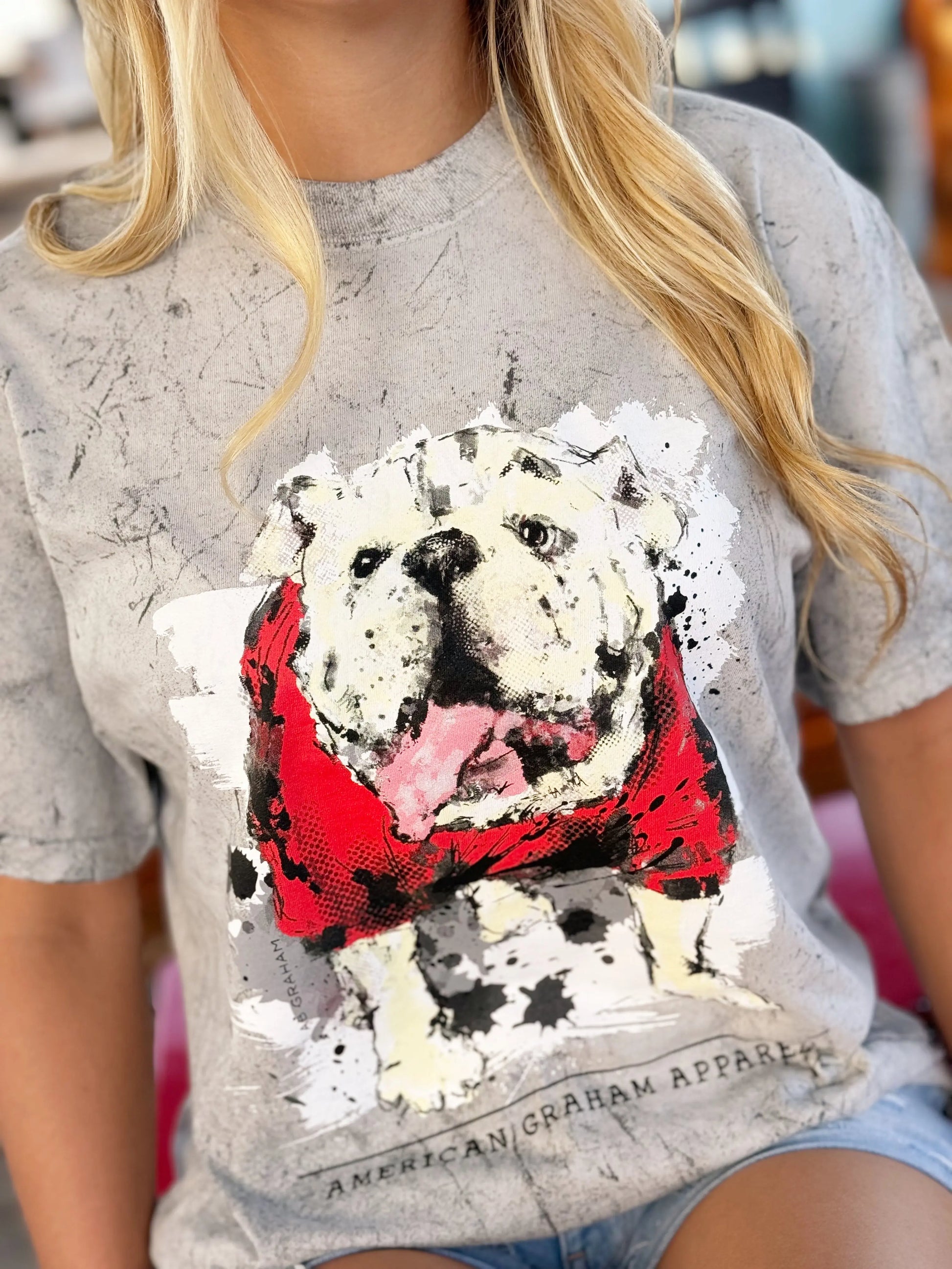 Here comes the BOOM bulldog acid wash comfort tee American Graham Apparel