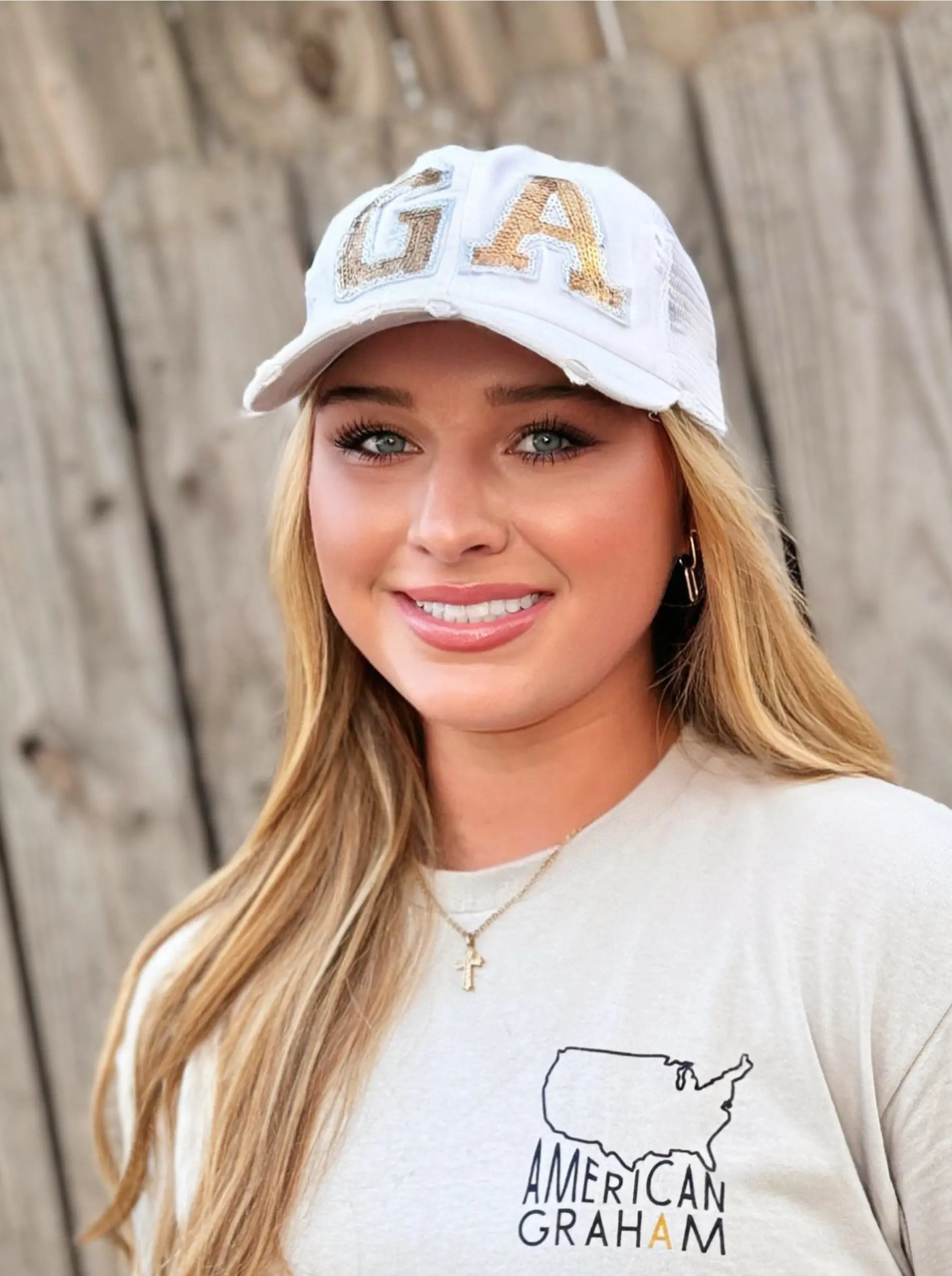 Judith March White & Gold Sequin State Hat American Graham Apparel