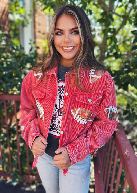 Red Sequin Football Jacket No no BiBi
