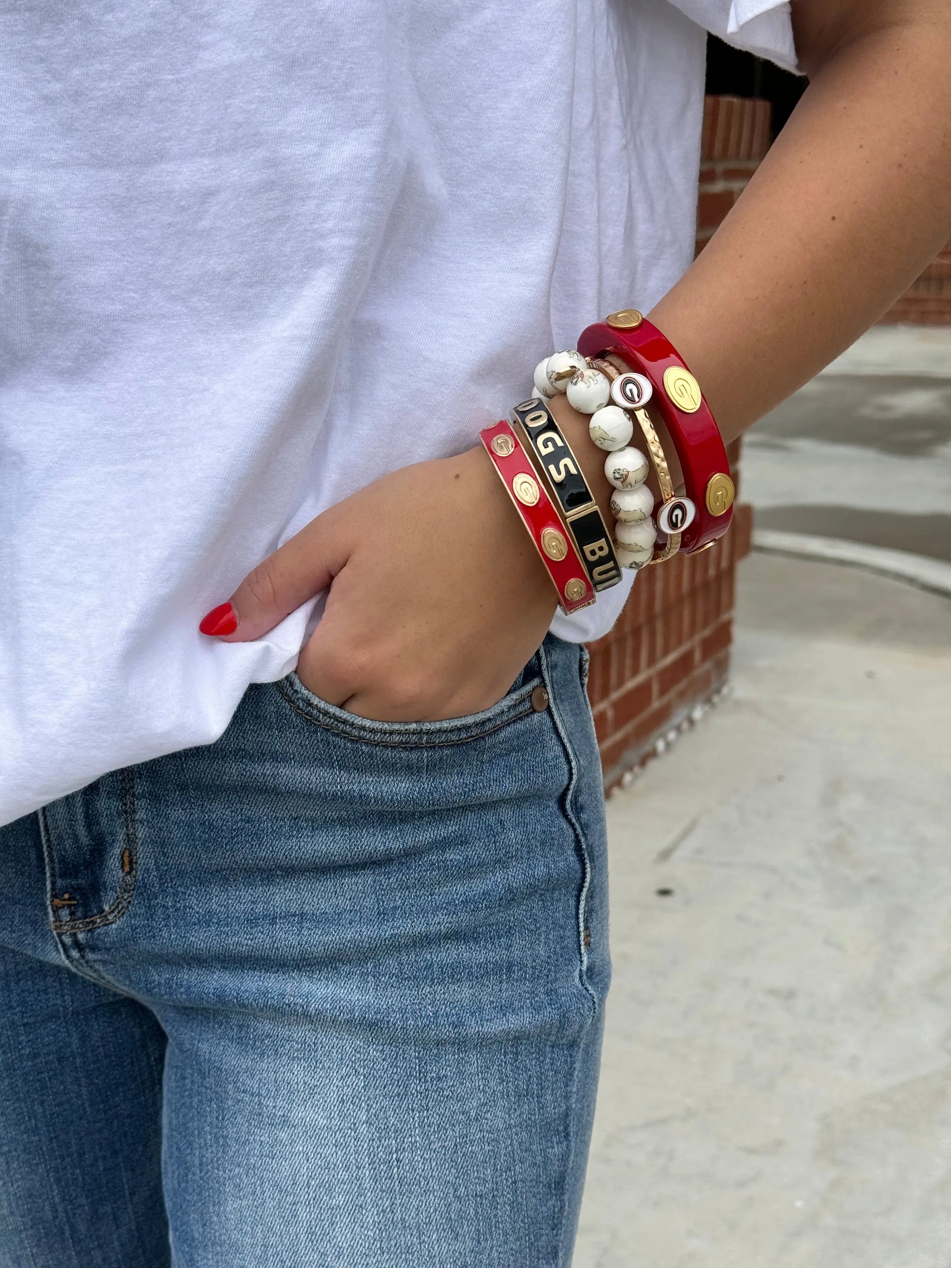 Georgia Bulldogs Enamel Claudia Bangle in Black/Red Canvas Style