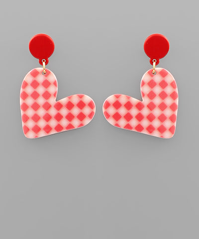 Flirt Alert Gingham Heart Acrylic Earrings