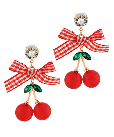 Mon Cheri Red Cherry & Bow Dangle Earrings