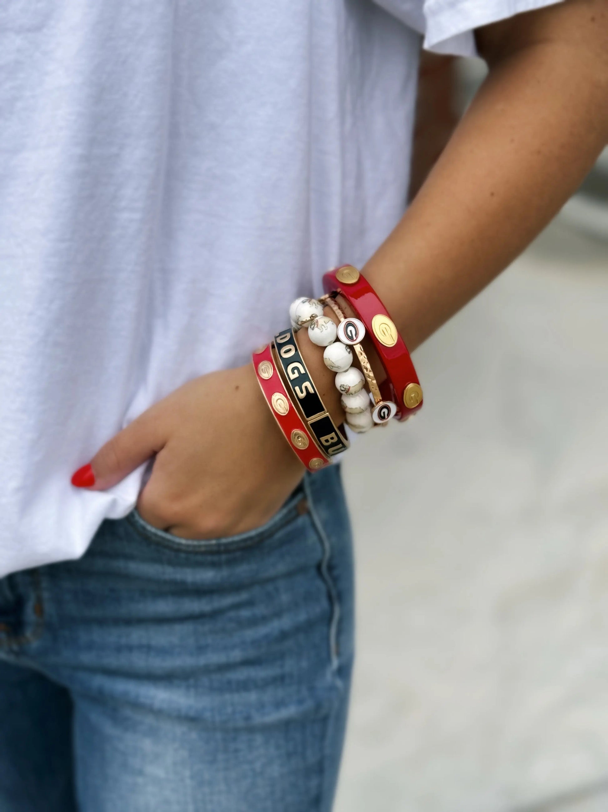 Georgia Bulldogs Resin Logo Bangle in Red Canvas Style