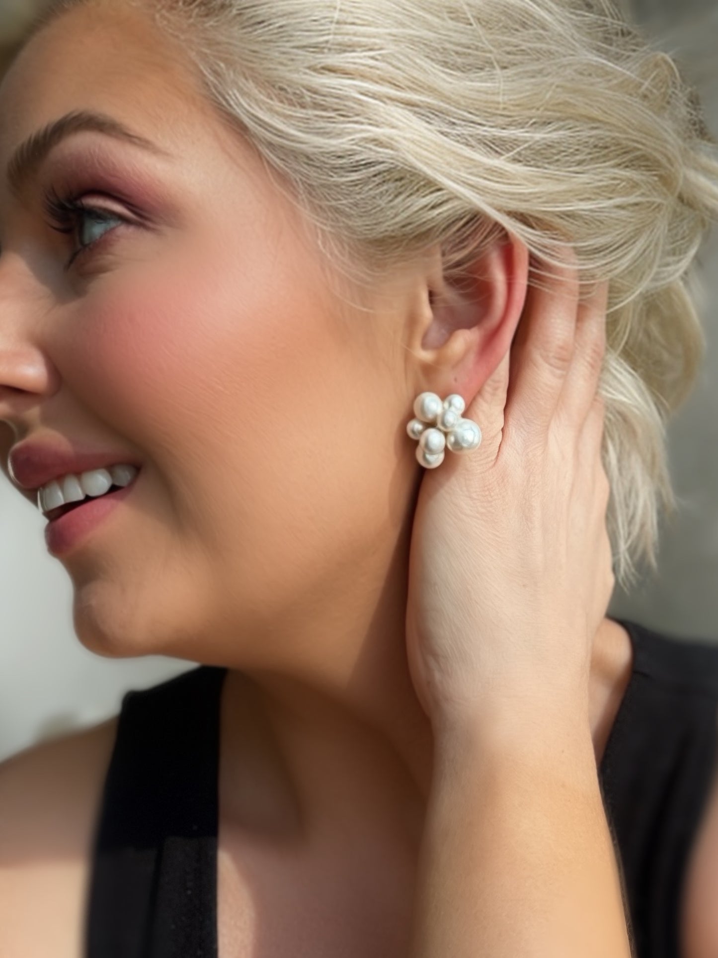 Luminous Ivory Cluster Pearl Post Earrings