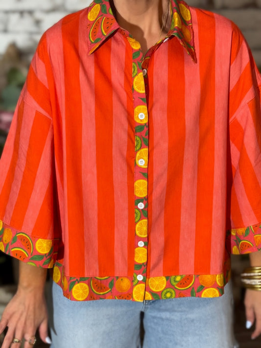 Wild Watermelon Fruit Punch Resort Button-Up Top