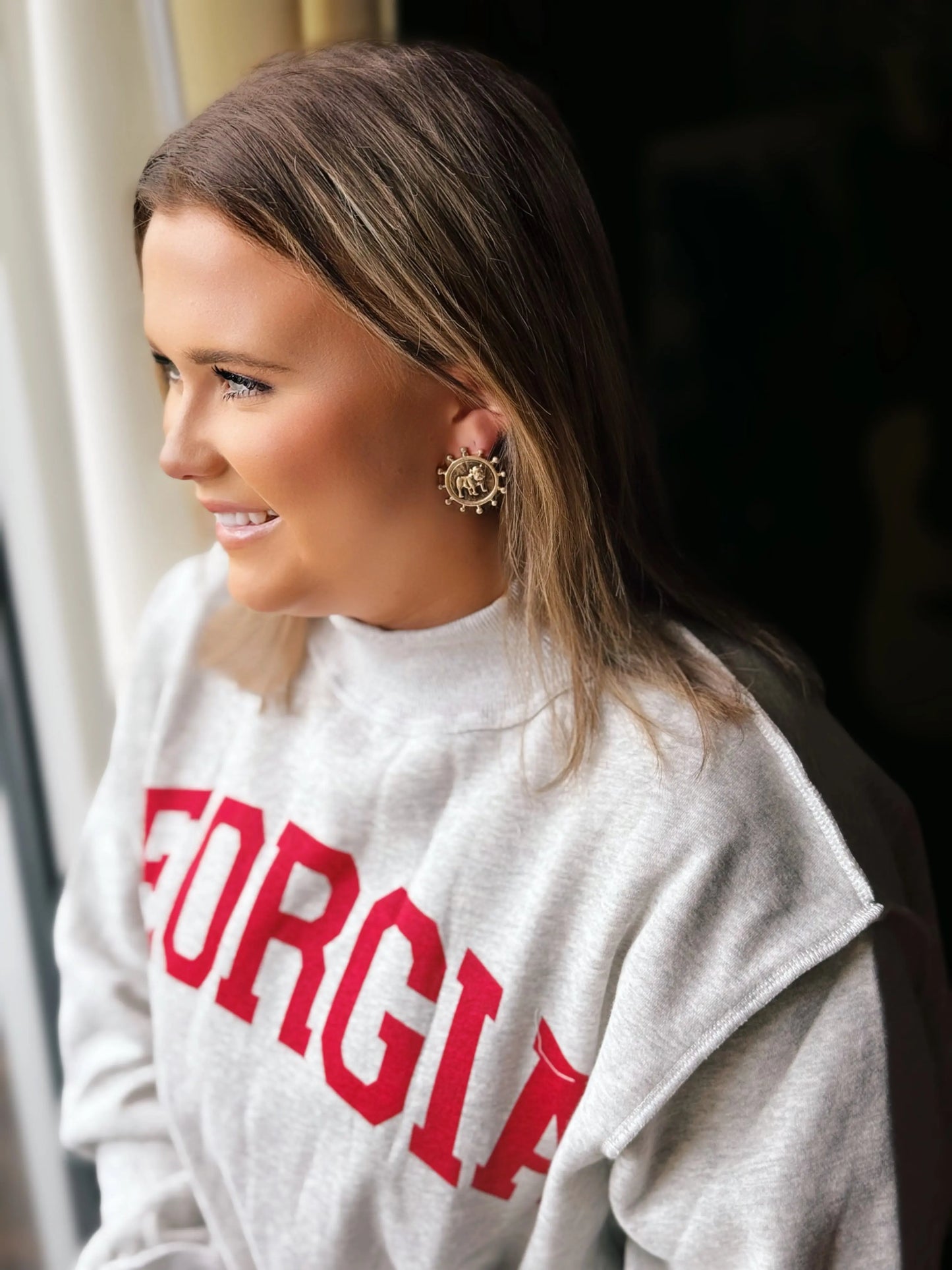 Vintage Gold Textured Bulldog Coin Earrings American Graham Apparel