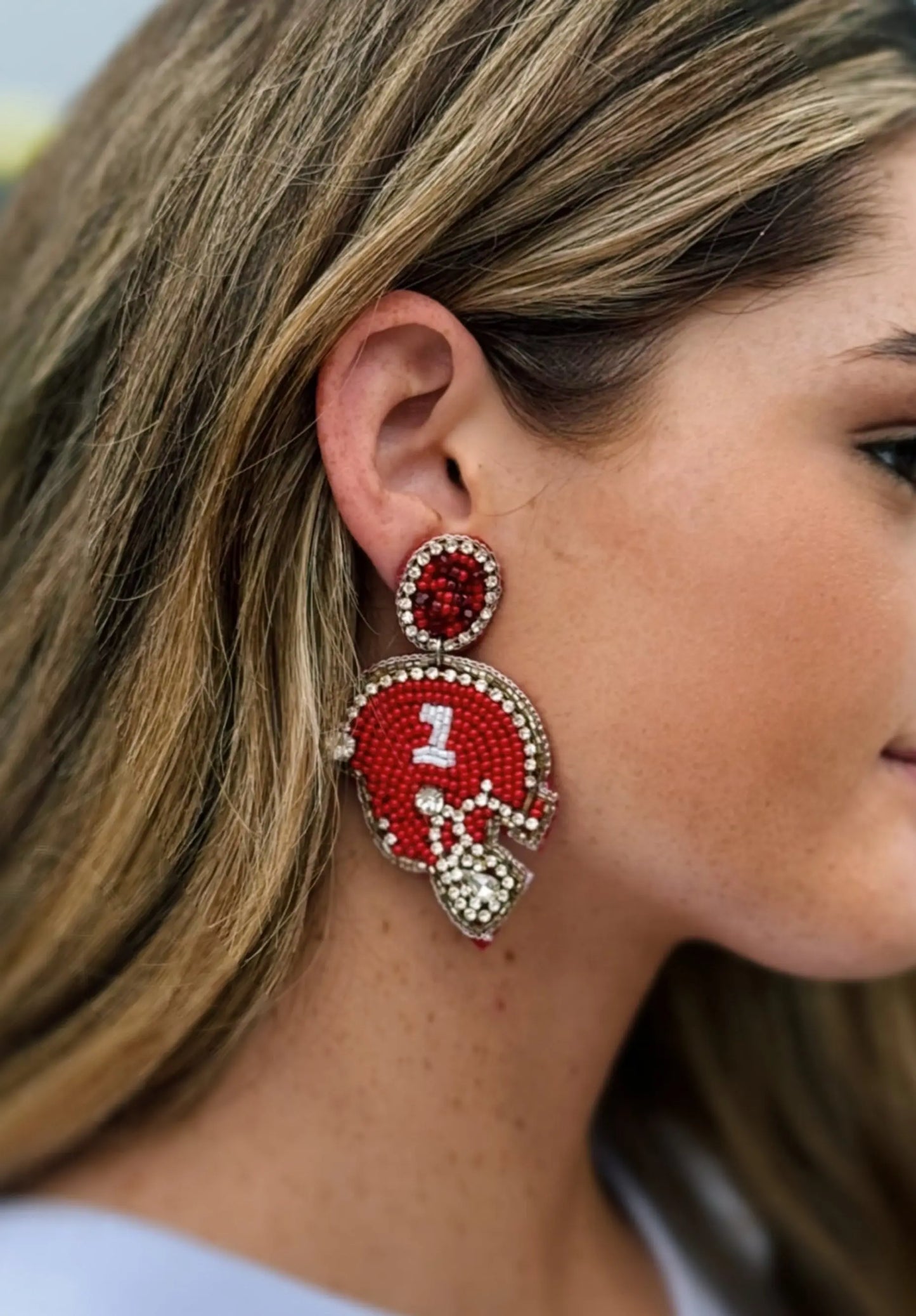 Rhinestone Helmet Earrings American Graham Apparel