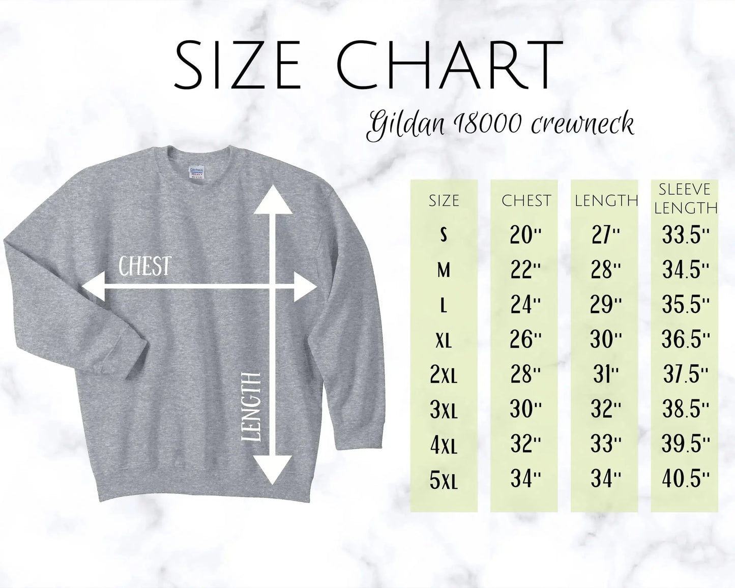 AMERICAN GRAHAM APPAREL- GILDAN SWEATSHIRT SIZE CHART