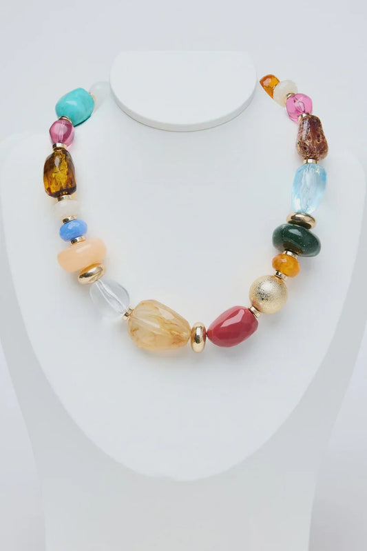 Multicolor Resin Stone Bead Statement Necklace