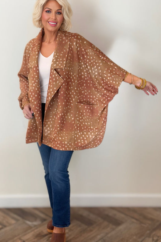 Fawn Print Open-Front Cape Coat