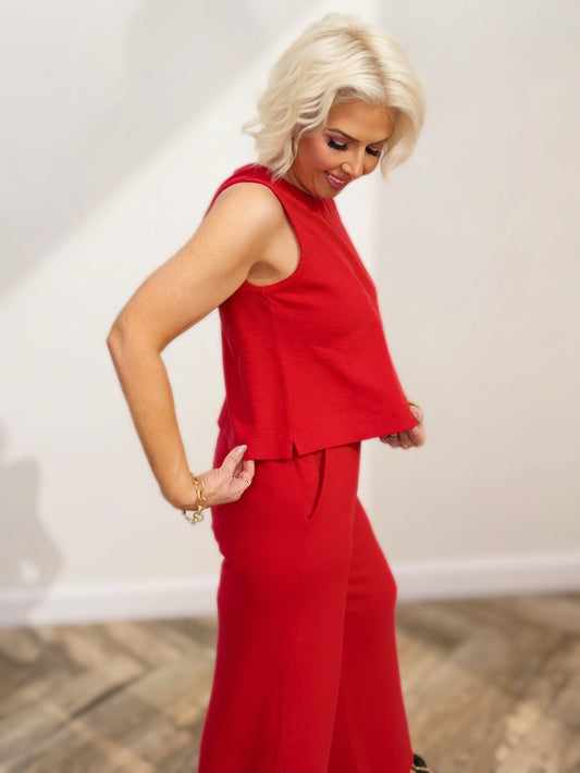 Red Relaxed Crop Tank | Sleeveless Boxy Top | Matching Set Tank
