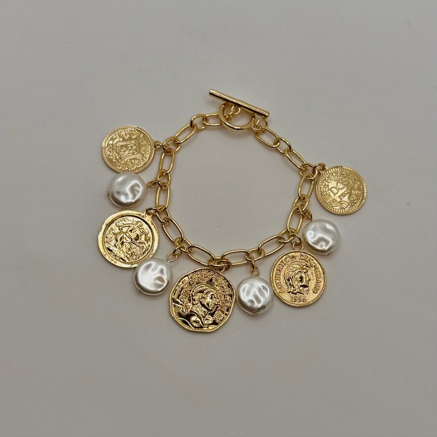 Heirloom Coin & Pearl Charm Bracelet