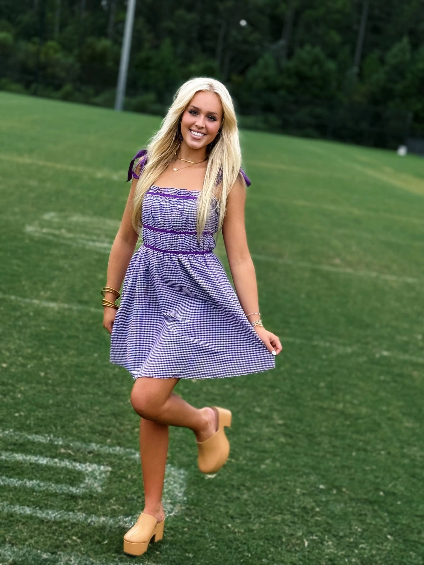 Purple Gingham Mini Dress - American Graham Apparel BABY PINK