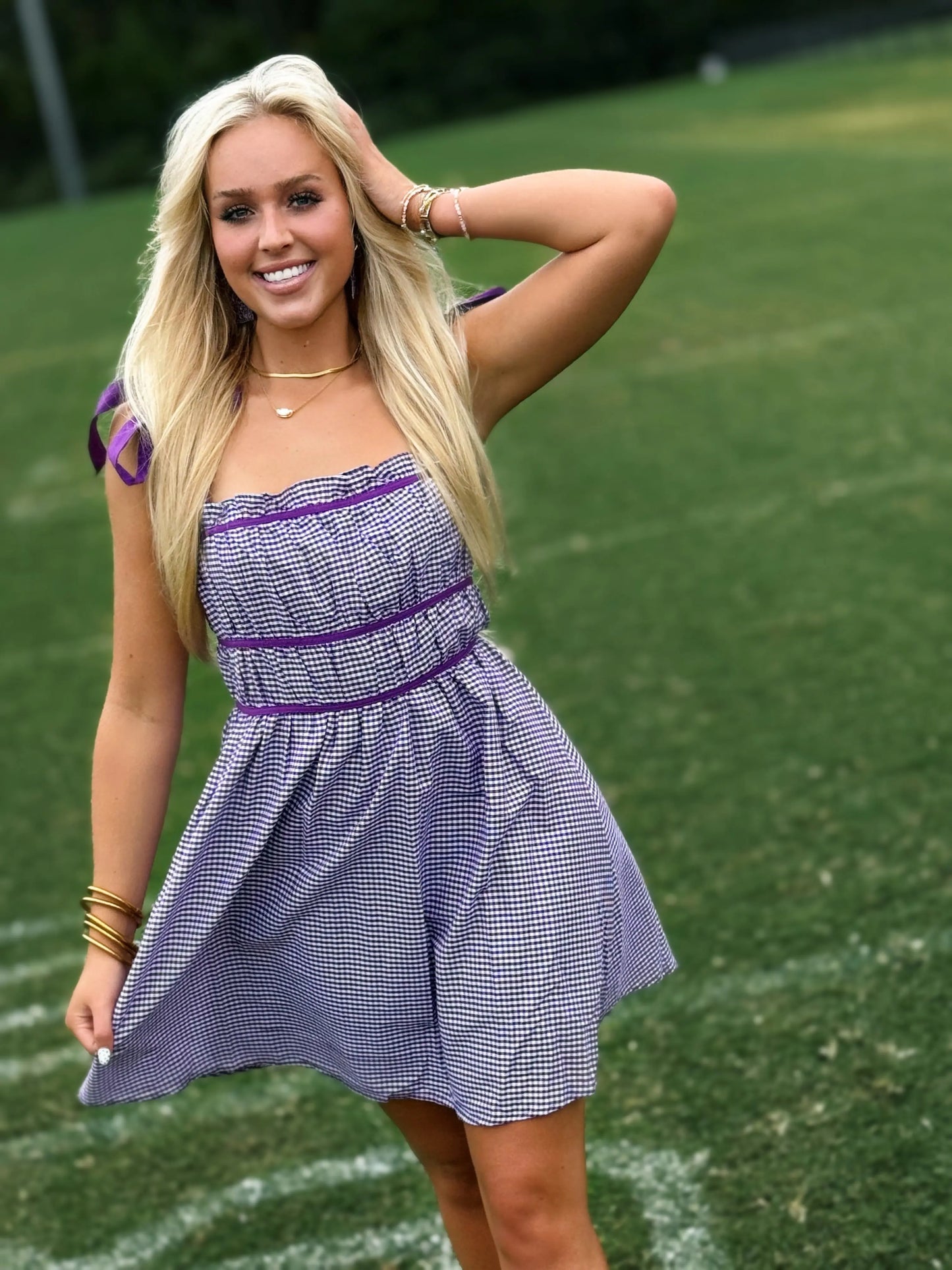 Purple Gingham Mini Dress - American Graham Apparel BABY PINK
