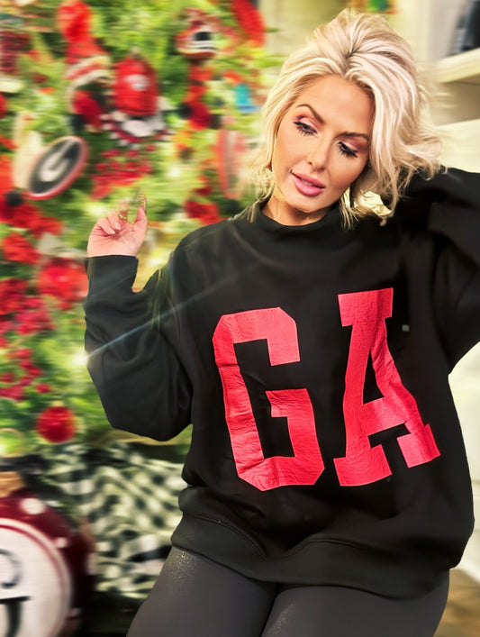 Georgia/ GA Reversible Mock Neck Sweatshirt in Black. img2