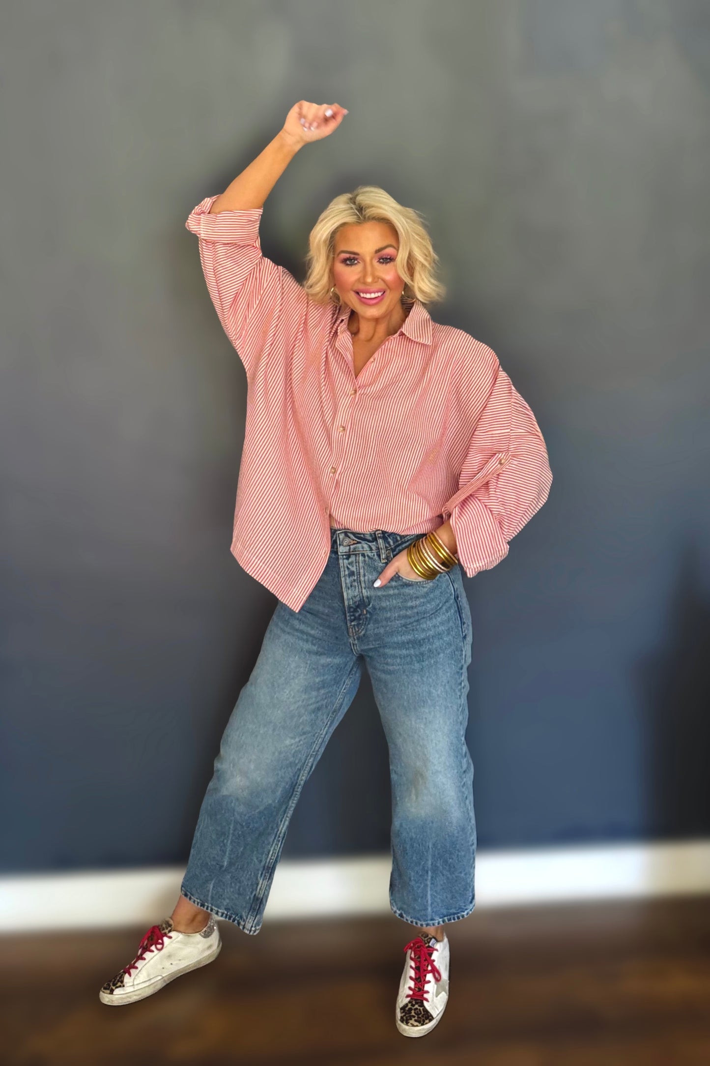 Favorite Red Stripe Oversized Button-Up Shirt | Lightweight Relaxed Fit Blouse