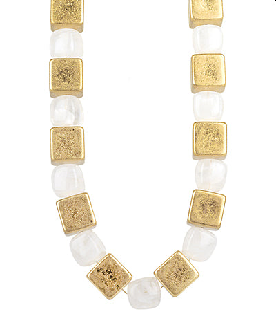 It's Giving Mystery Flavor: Metal Cube & Acrylic Bead Necklace