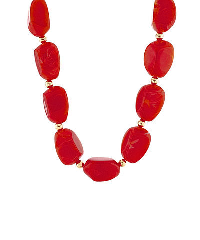 She's Spicy: Red Marble Pebble & Gold Ball Statement Necklace