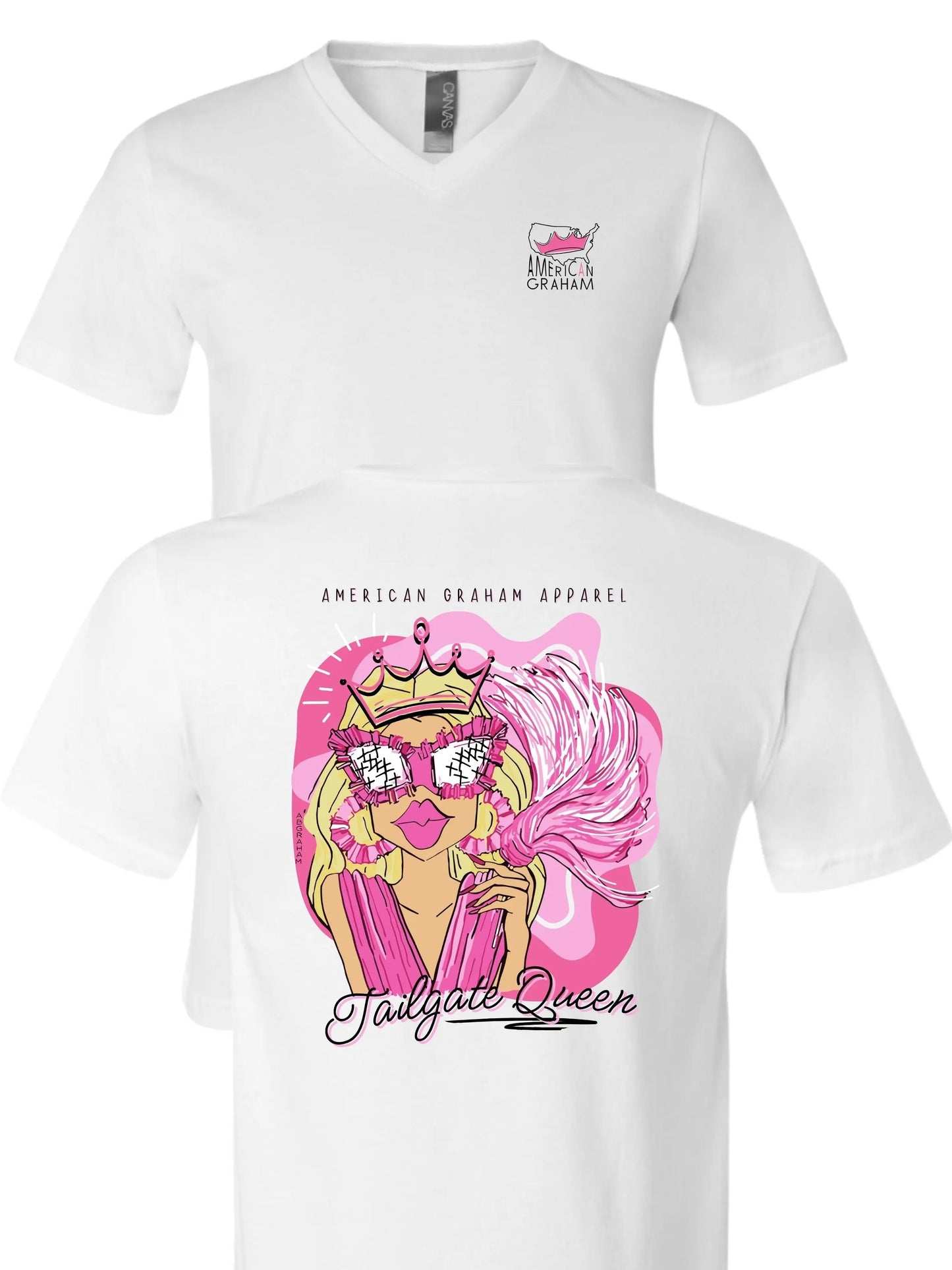 Tailgate Queen V-Neck Artisan Graphic T-Shirt - American Graham Apparel American Graham Apparel