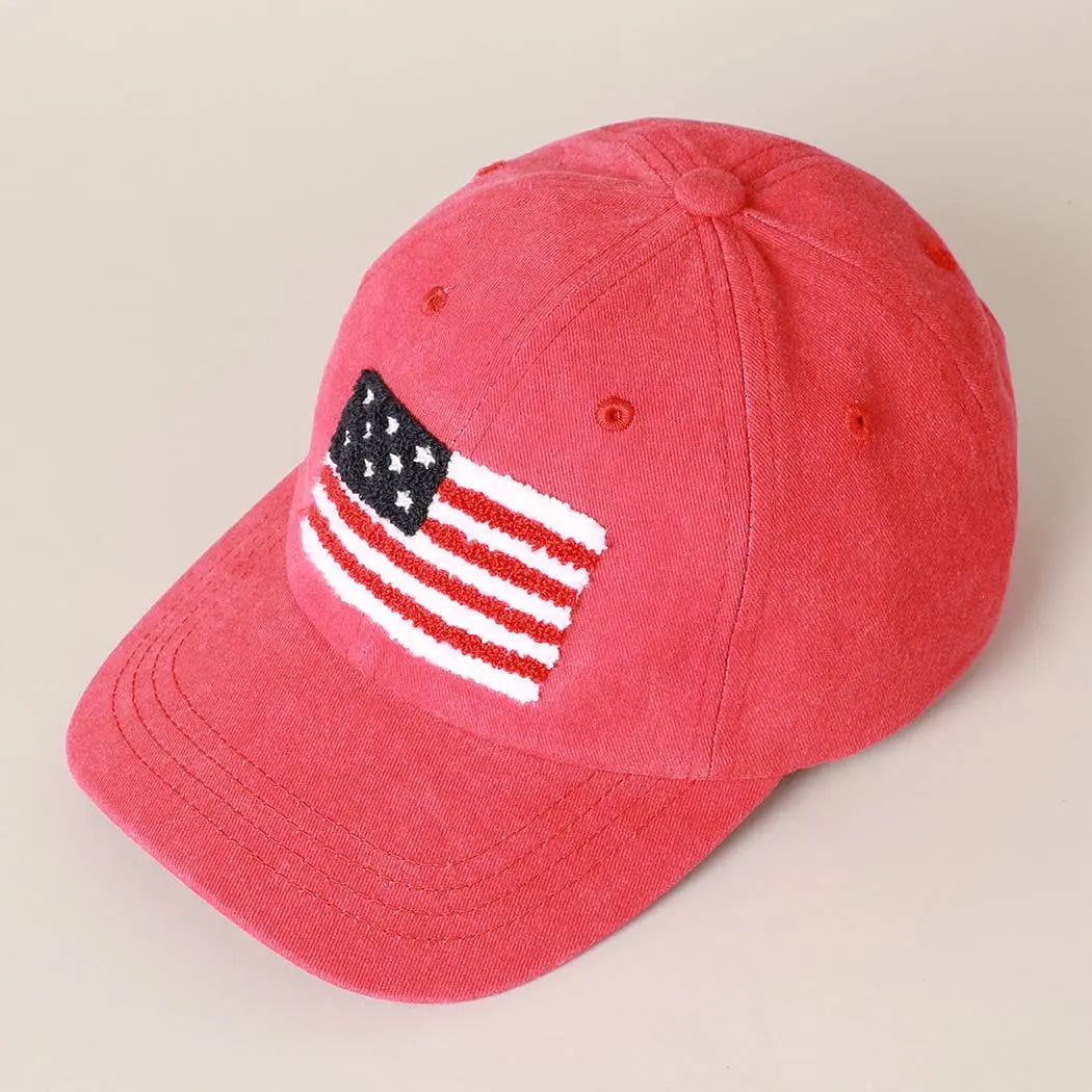 American Flag Chenille Patch Baseball Cap: RED / ONE SIZE Fashion City