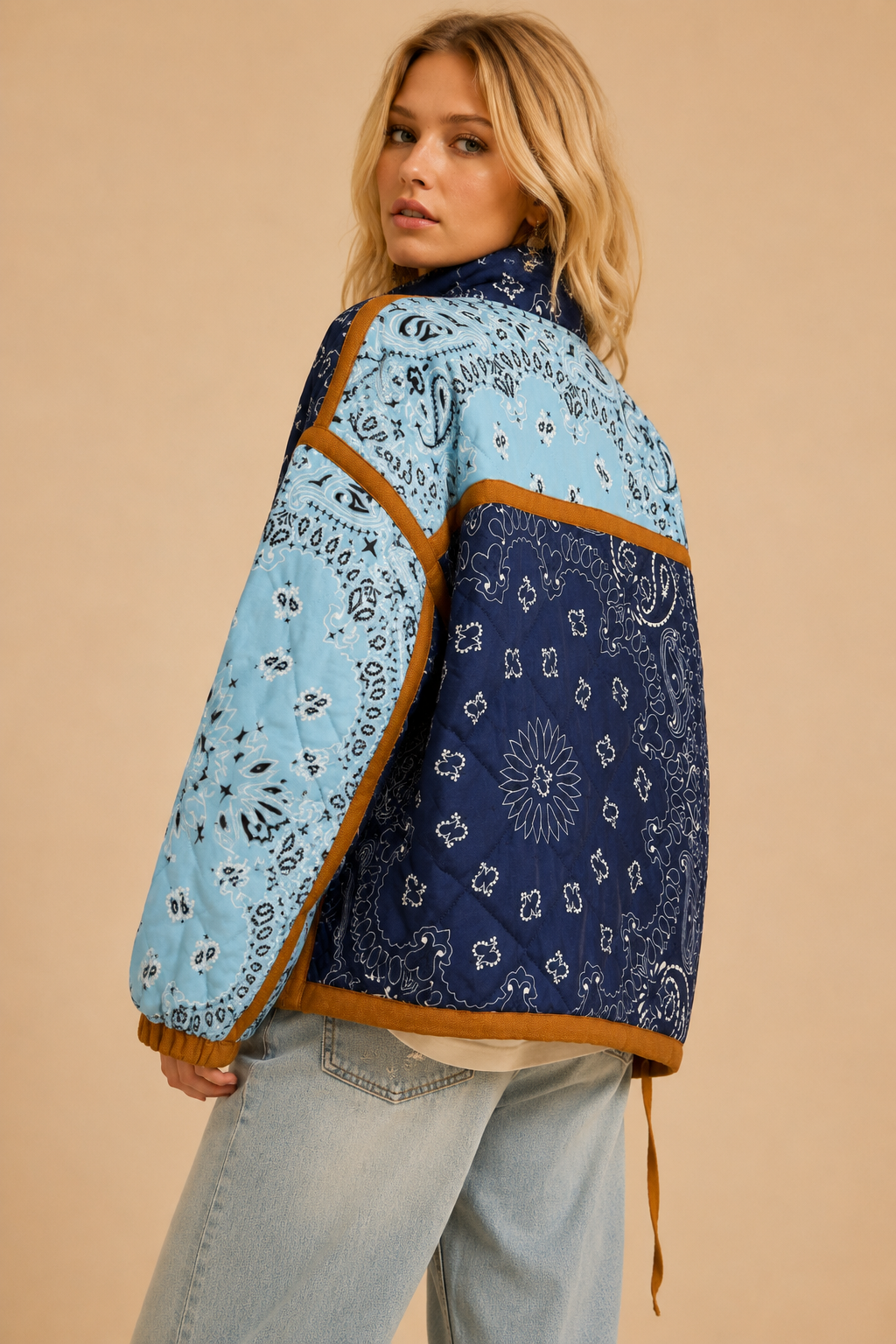 Blue Patchwork Bandana Quilted Jacket