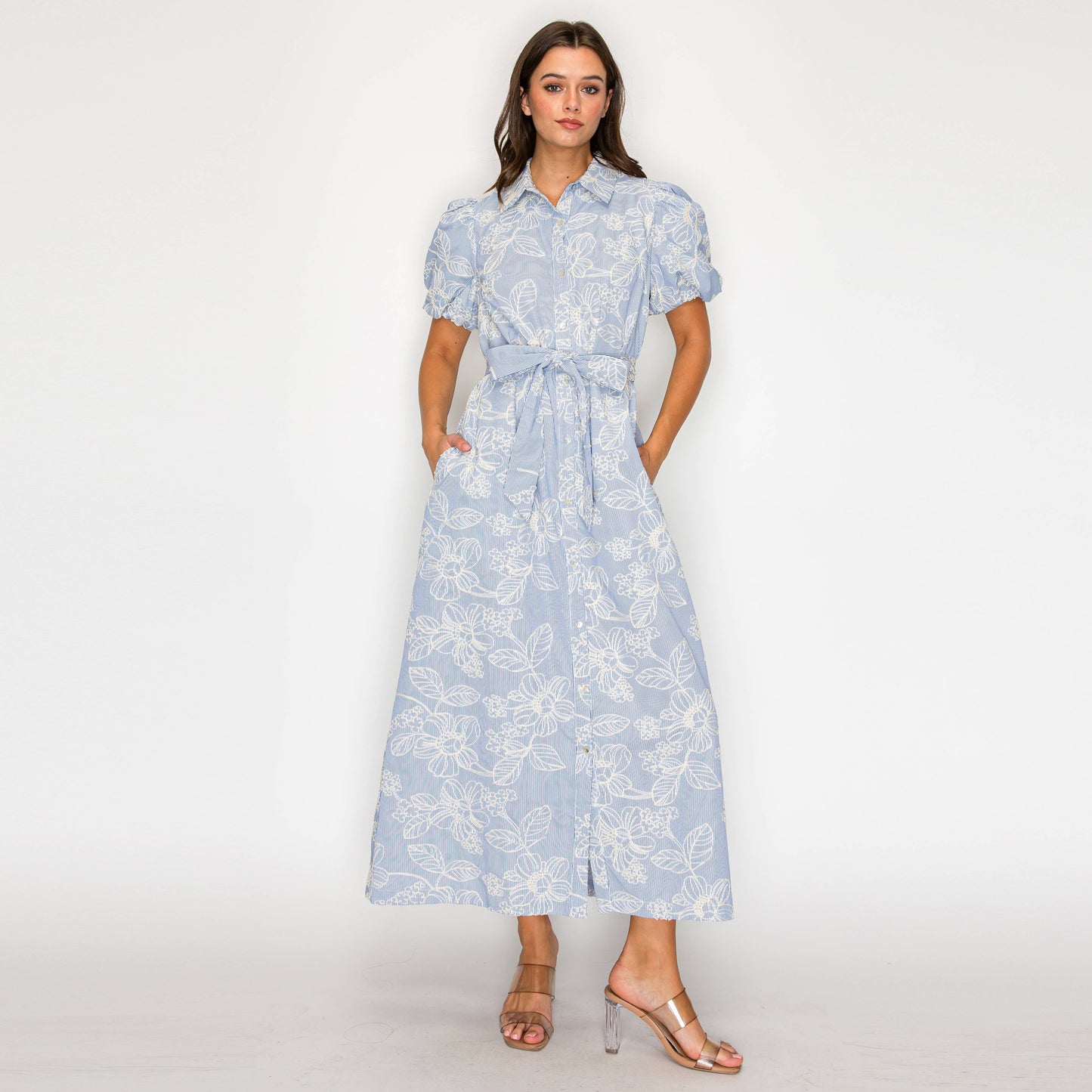 Bluebell Garden Stripe Floral Midi Dress