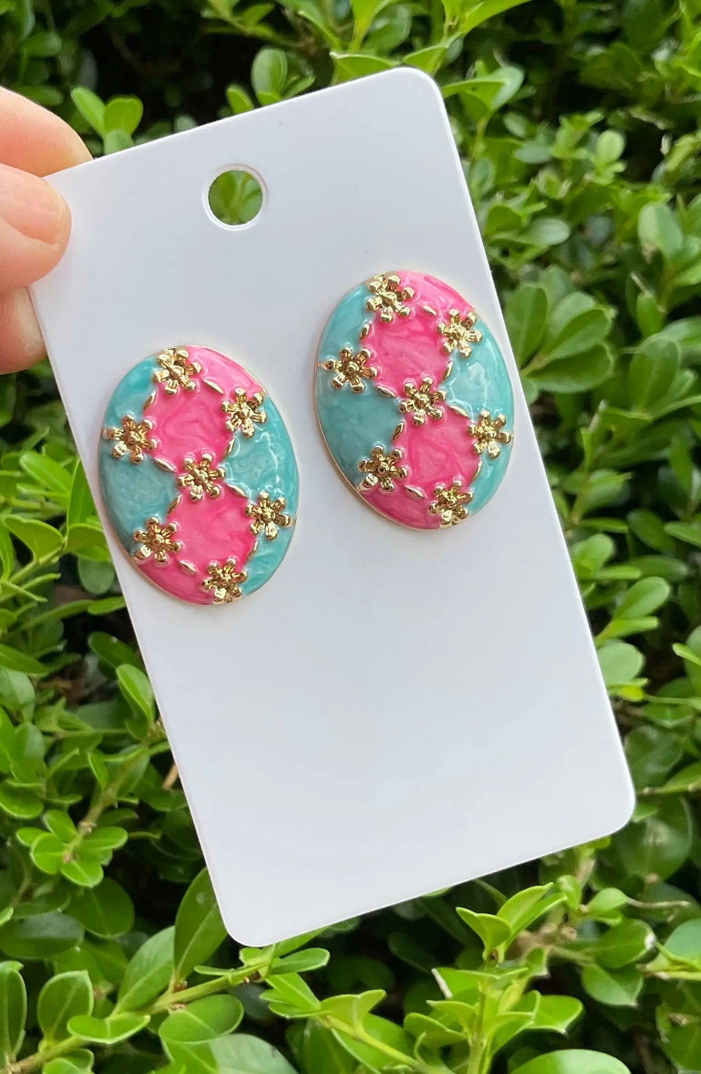 Vintage style enamel pink blue Barbie earrings Baubles by Maggi