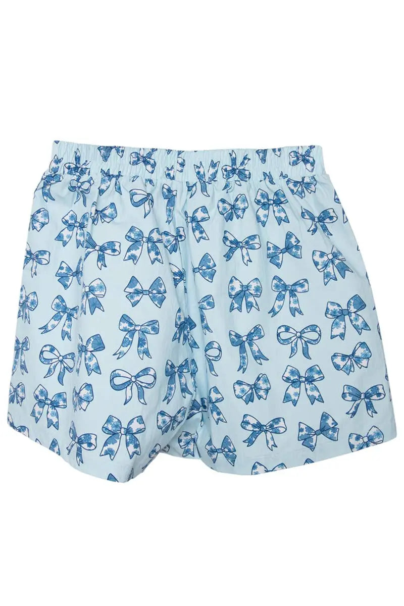 Chinoiserie Coquette Bows Ladies Boxer Shorts: Light Blue Bow / S Katydid