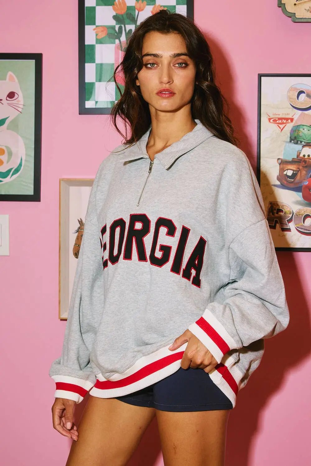 IT2686-GEORGIA 'GEORGIA' Stripe Elastic Banded Sweatshirt: H.GREY / S-M-L (2-2-2) BUCKETLIST