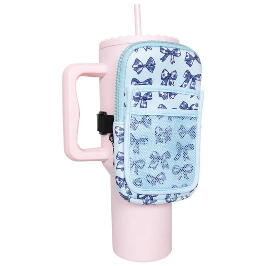 Chinoserie Coquette Bows Tumbler Pouch Bag: Light Blue Katydid