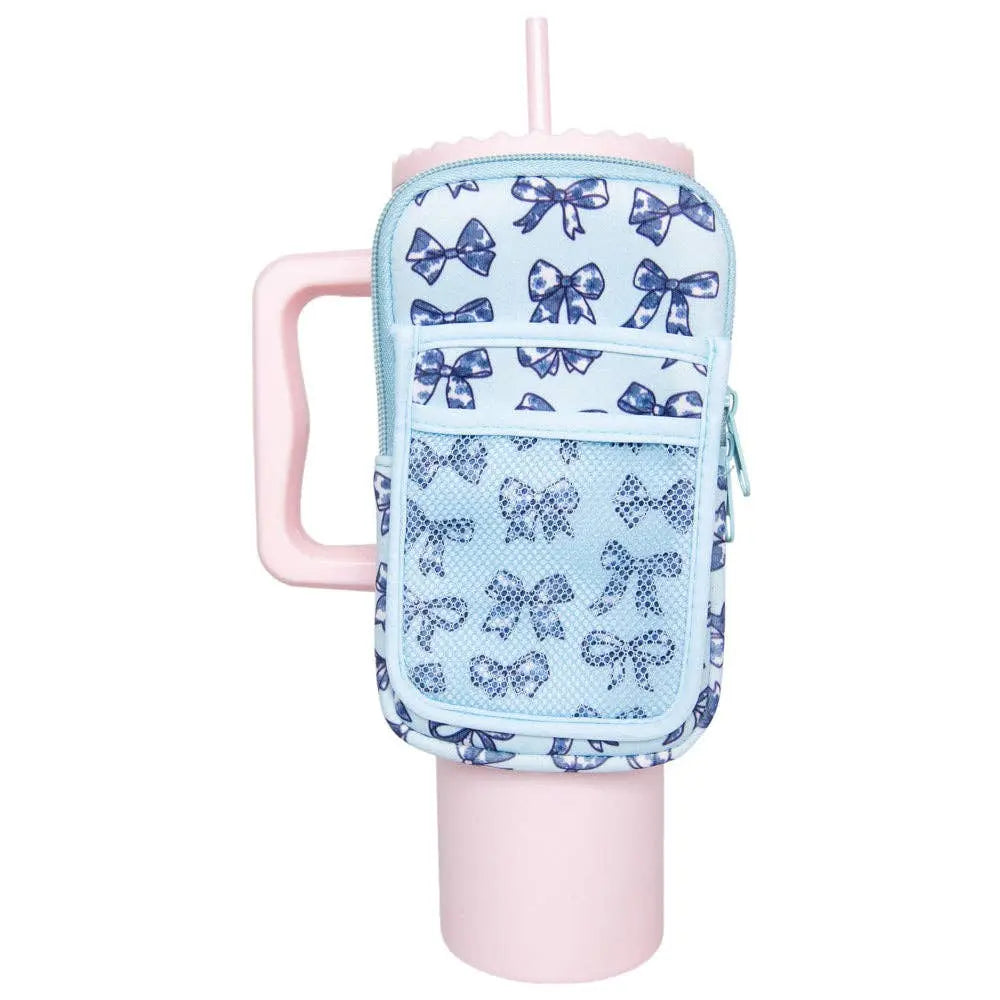 Chinoserie Coquette Bows Tumbler Pouch Bag: Light Blue Katydid
