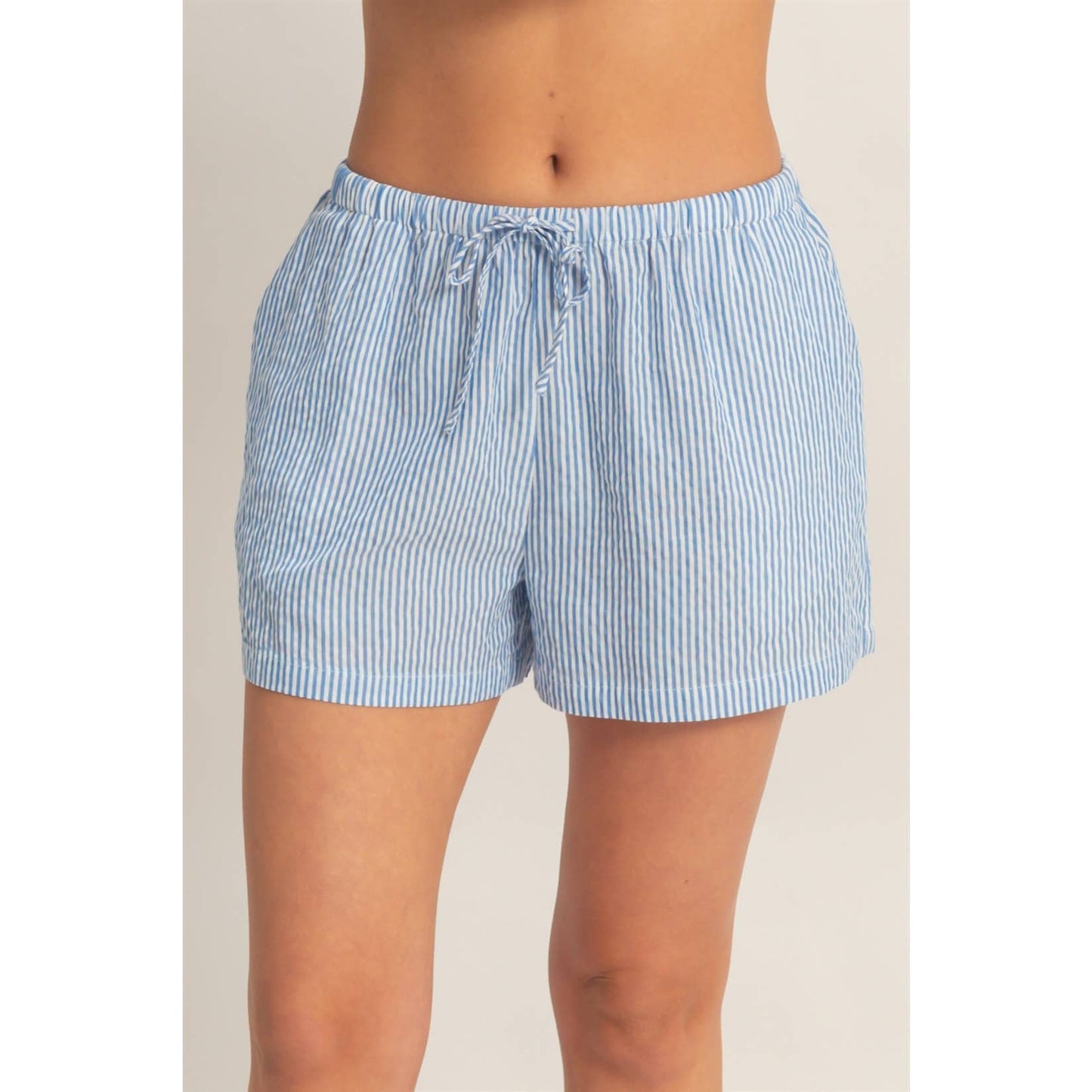 Blue Stripe Drawstring Lounge Shorts for Women | Lightweight Summer Shorts