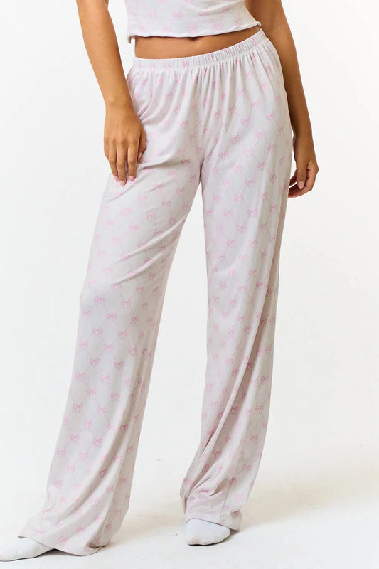 Light Pink Bow 🎀 Print Knit lounge pants Blue Blush