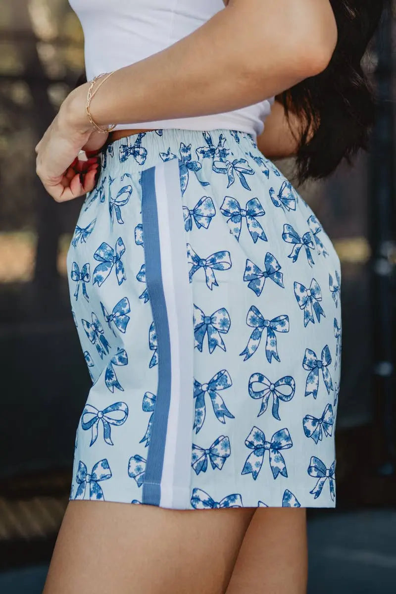 Chinoiserie Coquette Bows Ladies Boxer Shorts: Light Blue Bow / S Katydid
