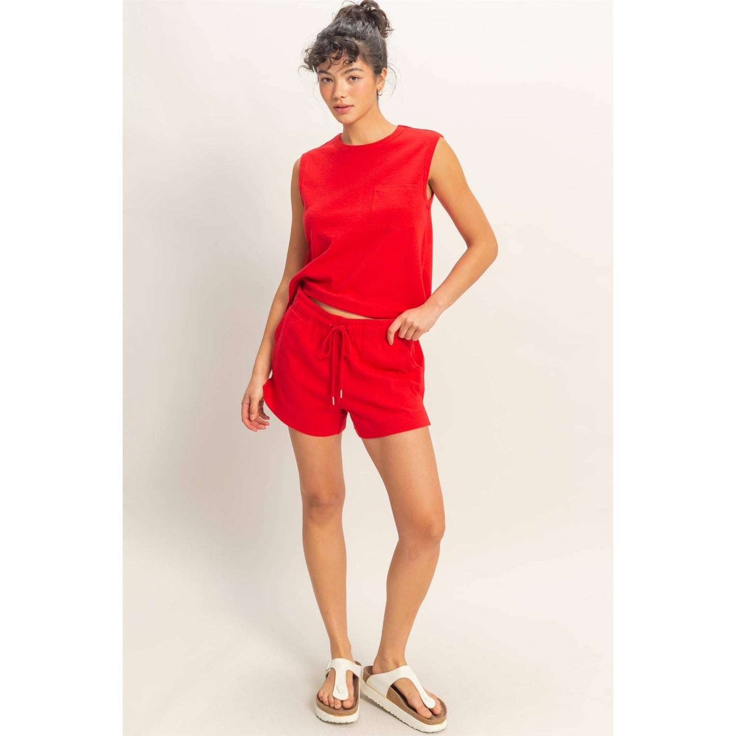 Red Relaxed Crop Tank | Sleeveless Boxy Top | Matching Set Tank