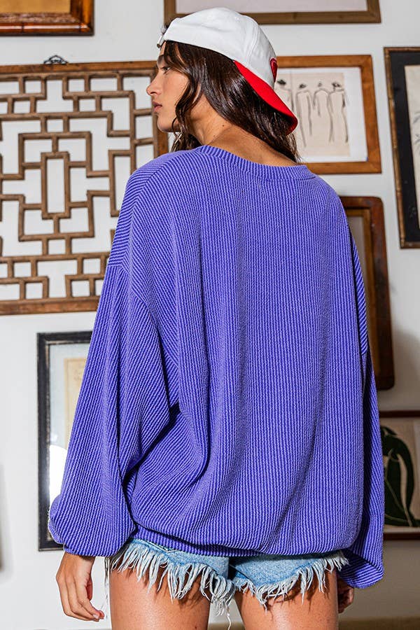 T1770L 'SOUTHERN' Comfy Oversize Graphic Sweatshirt, Gameday: PERIWINKLE / S-M-L (2-2-2) BUCKETLIST