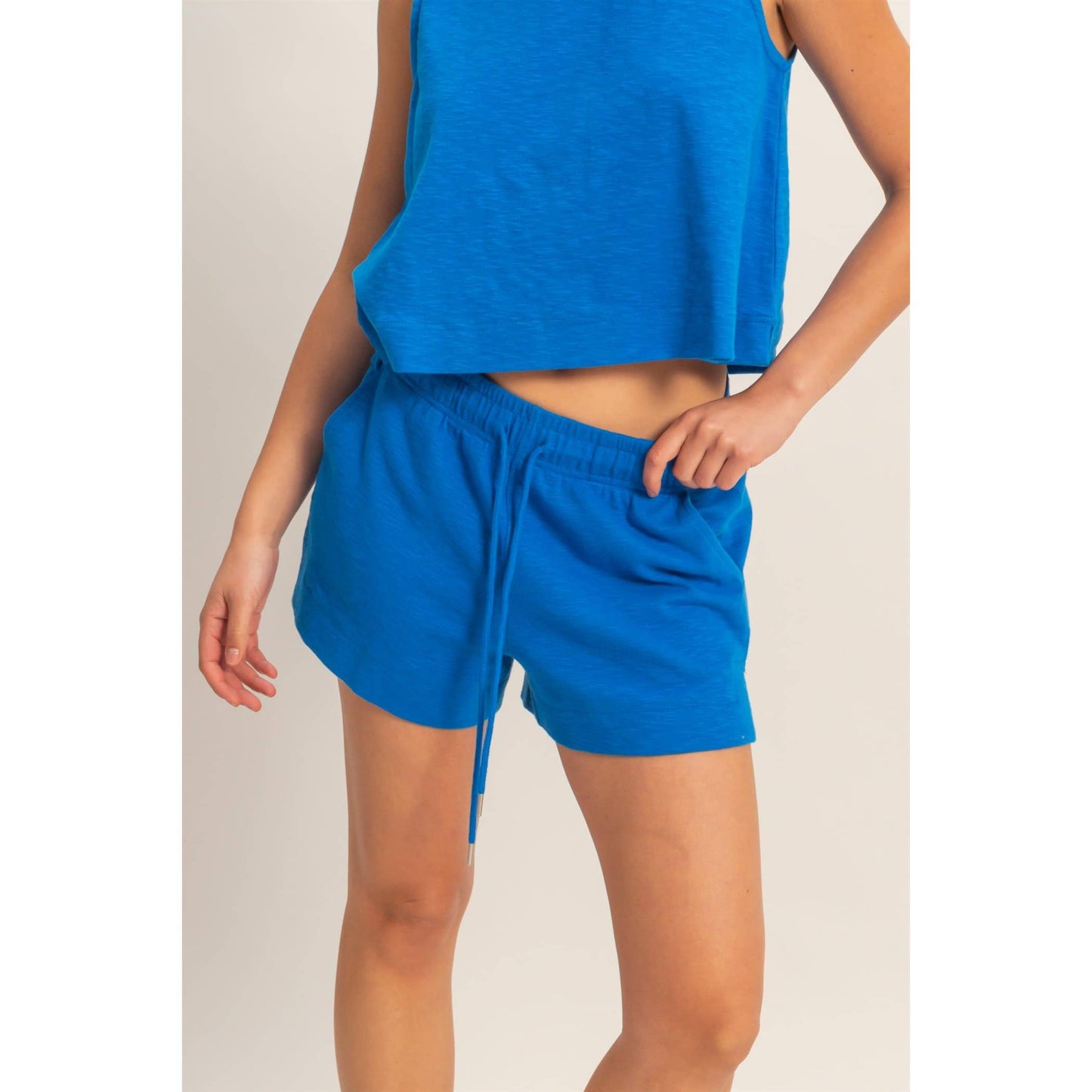 Blue Drawstring Lounge Shorts | Elastic Waist Casual Shorts | Matching Set Bottom