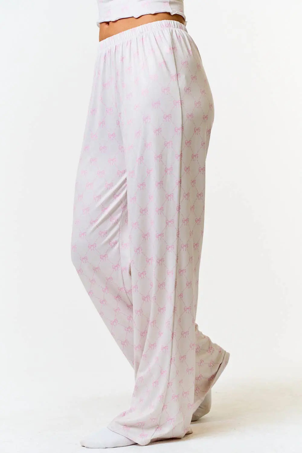 Light Pink Bow 🎀 Print Knit lounge pants Blue Blush
