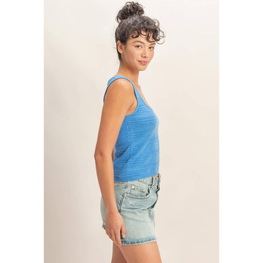 Sky Blue Textured Knit Scoop Neck Tank | Fitted Ribbed Tank Top | Women’s Everyday Essential